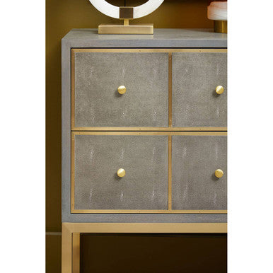 Orsina Deskey Grey Shagreen 4-Drawer Console Table | Gold Finish