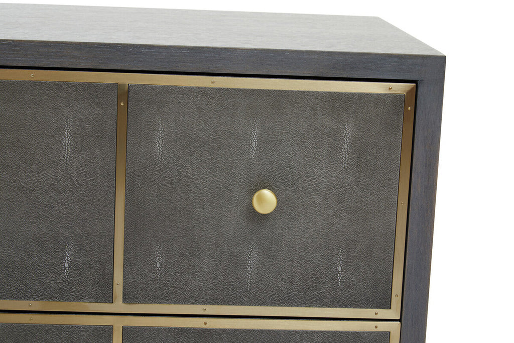 Orsina Deskey Grey Shagreen 4-Drawer Console Table | Gold Finish