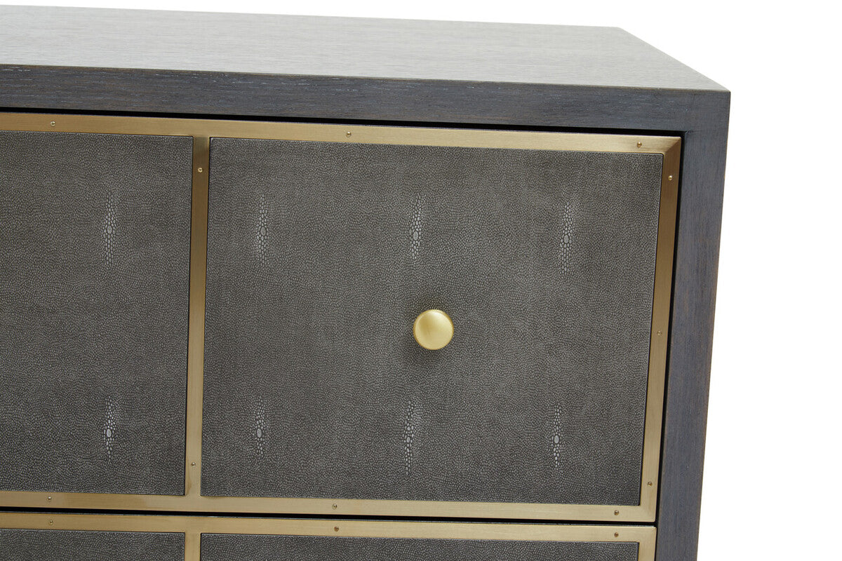 Orsina Deskey Grey Shagreen 4-Drawer Console Table | Gold Finish