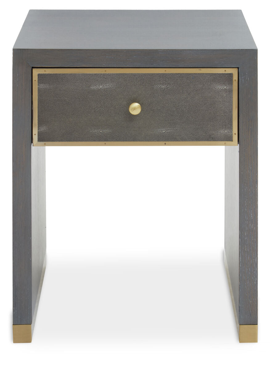 Orsina Grey Shagreen Side Table – Gold Base 1-Drawer Nightstand