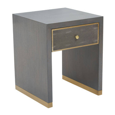 Orsina Grey Shagreen Side Table – Gold Base 1-Drawer Nightstand