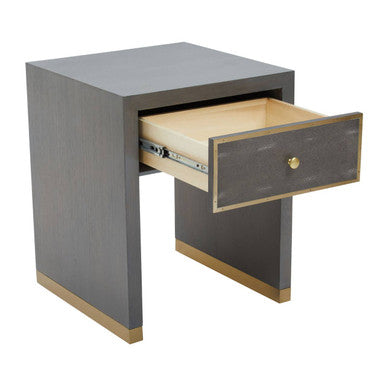 Orsina Grey Shagreen Side Table – Gold Base 1-Drawer Nightstand