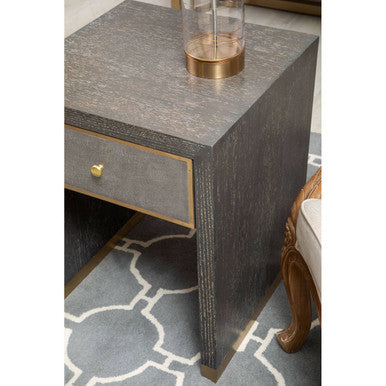 Orsina Grey Shagreen Side Table – Gold Base 1-Drawer Nightstand