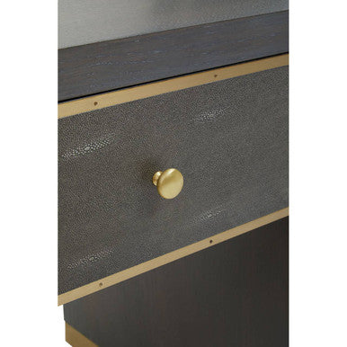 Orsina Grey Shagreen Side Table – Gold Base 1-Drawer Nightstand