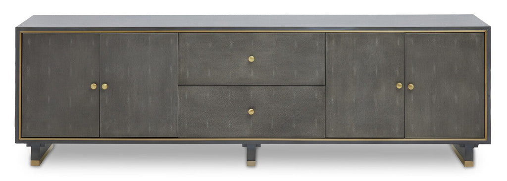 Orsina Grey Shagreen Media Unit – Modern TV Stand with Gold Detail