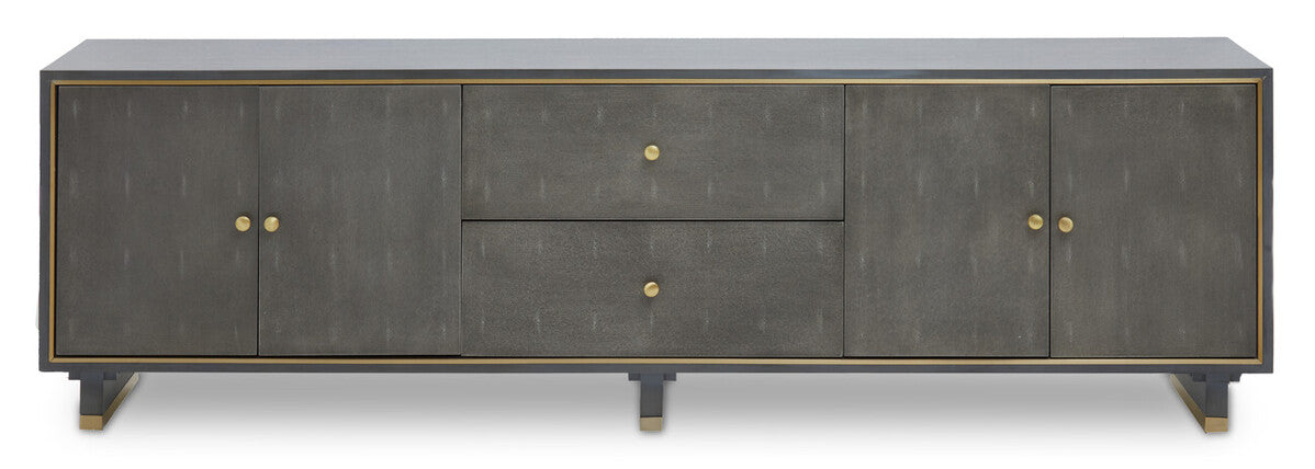 Orsina Grey Shagreen Media Unit – Modern TV Stand with Gold Detail