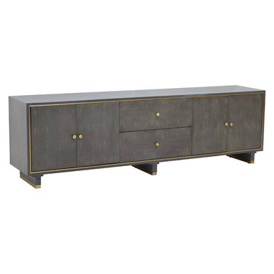Orsina Grey Shagreen Media Unit – Modern TV Stand with Gold Detail