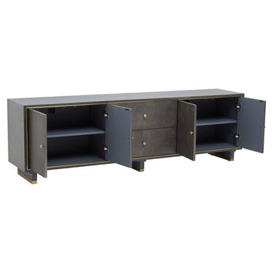 Orsina Grey Shagreen Media Unit – Modern TV Stand with Gold Detail