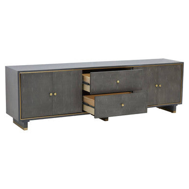 Orsina Grey Shagreen Media Unit – Modern TV Stand with Gold Detail