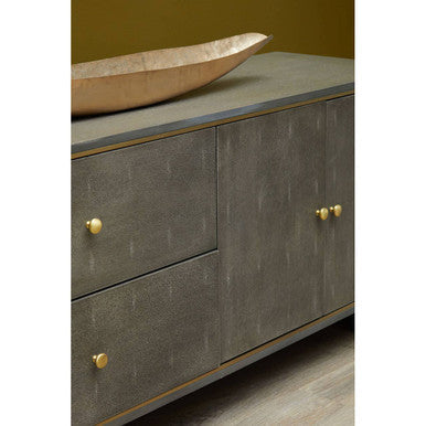 Orsina Grey Shagreen Media Unit – Modern TV Stand with Gold Detail