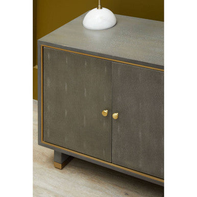 Orsina Grey Shagreen Media Unit – Modern TV Stand with Gold Detail