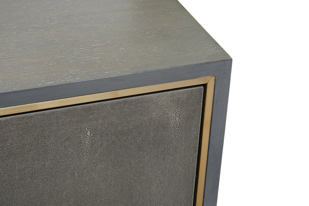 Orsina Grey Shagreen Media Unit – Modern TV Stand with Gold Detail