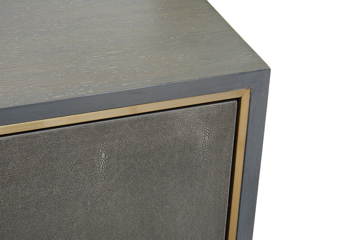 Orsina Grey Shagreen Media Unit – Modern TV Stand with Gold Detail
