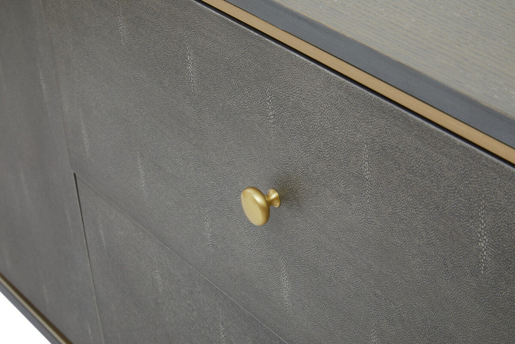 Orsina Grey Shagreen Media Unit – Modern TV Stand with Gold Detail