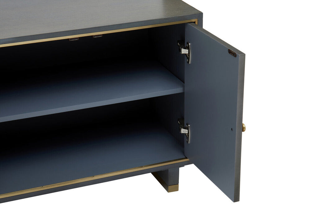 Orsina Grey Shagreen Media Unit – Modern TV Stand with Gold Detail