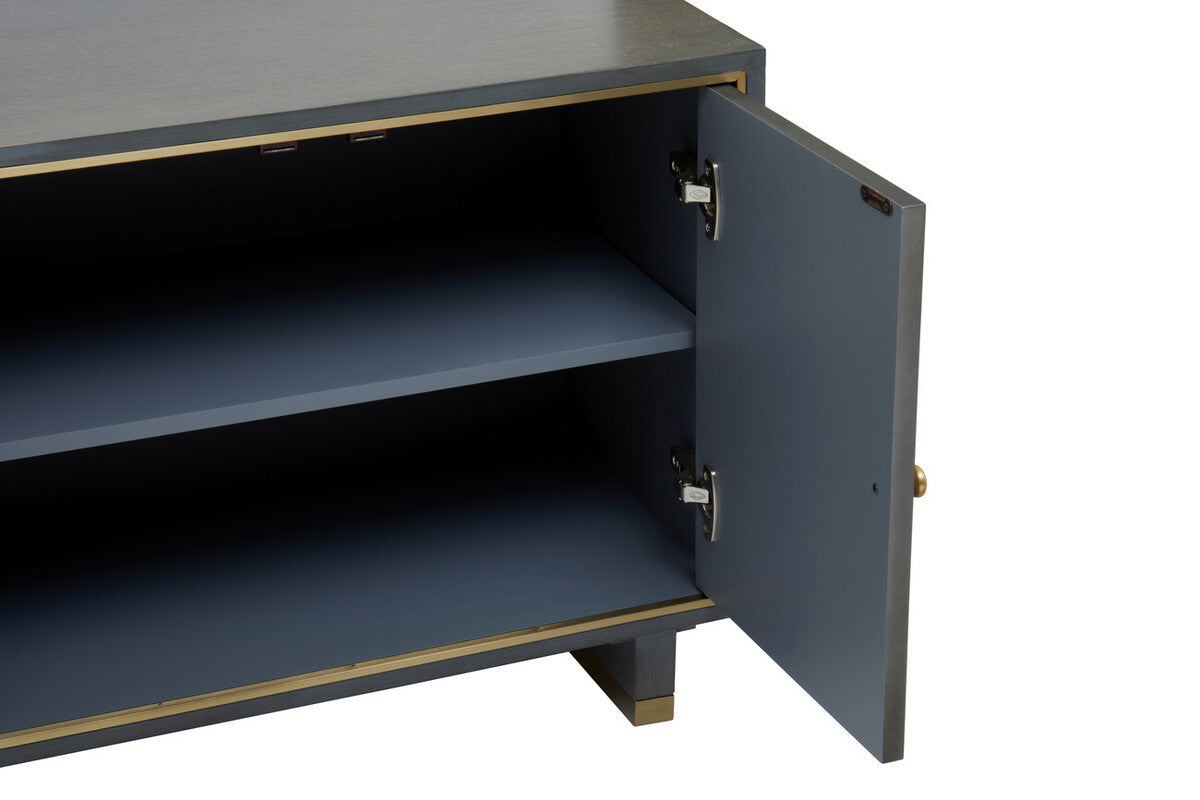 Orsina Grey Shagreen Media Unit – Modern TV Stand with Gold Detail