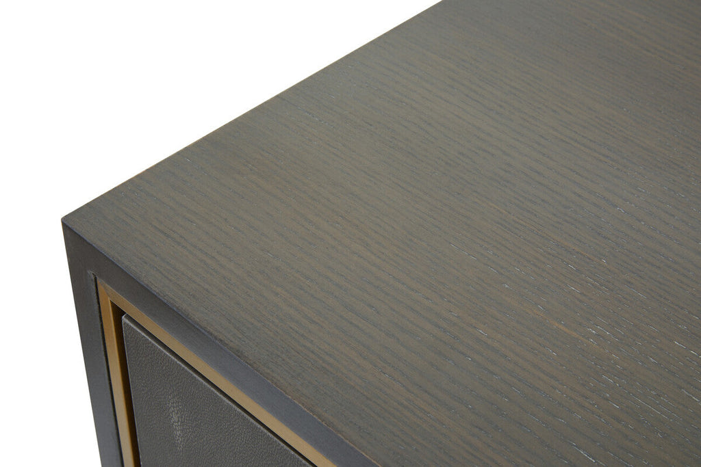 Orsina Grey Shagreen Media Unit – Modern TV Stand with Gold Detail