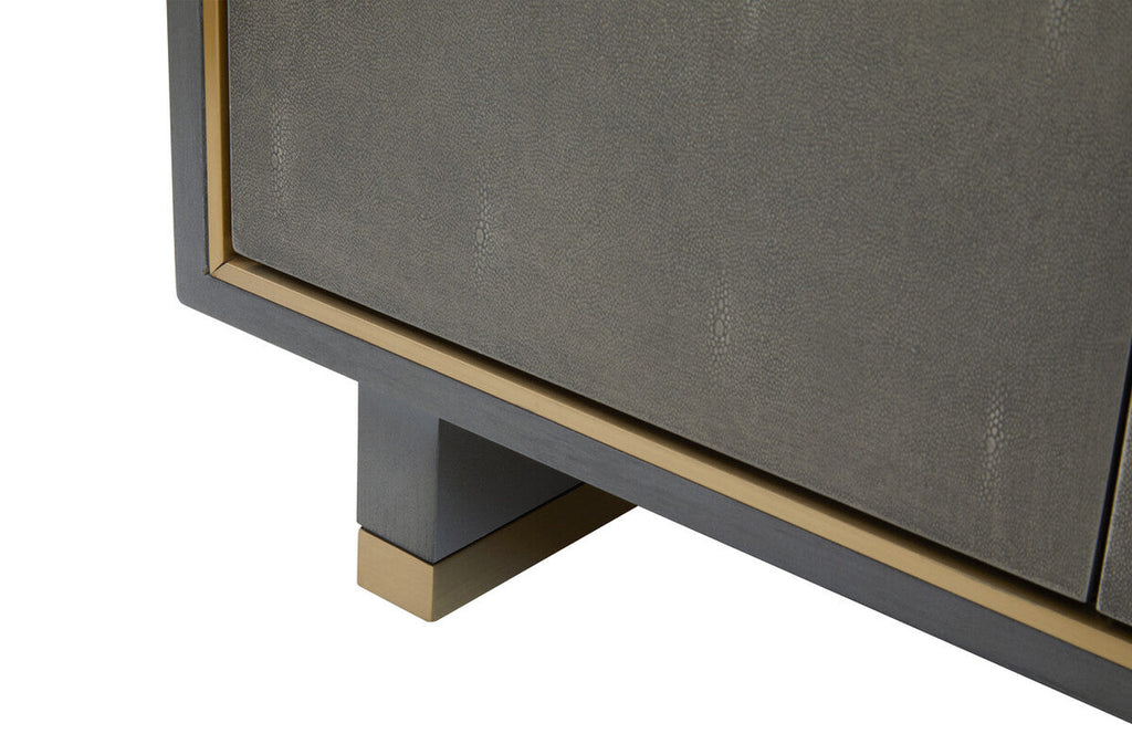 Orsina Grey Shagreen Media Unit – Modern TV Stand with Gold Detail