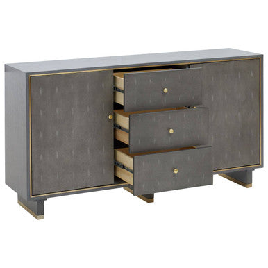 Orsina Deskey Grey Shagreen Sideboard – 3 Drawer Storage Cabinet