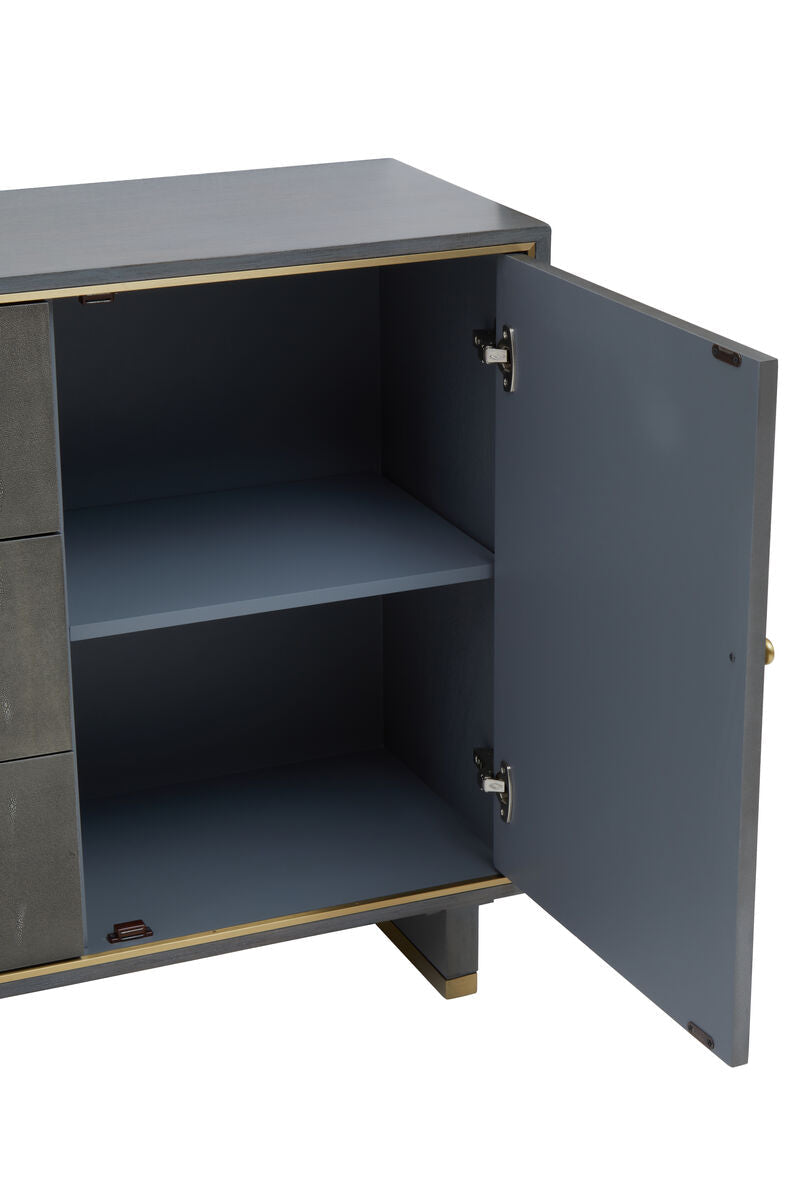 Orsina Deskey Grey Shagreen Sideboard – 3 Drawer Storage Cabinet