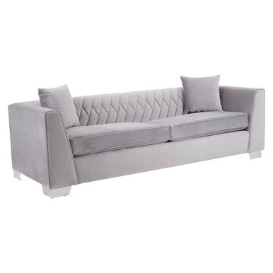 Orsina Rashika 3 Seater Grey Velvet Sofa with Herringbone Tufting