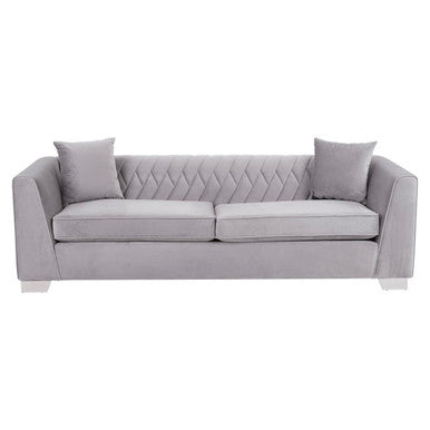 Orsina Rashika 3 Seater Grey Velvet Sofa with Herringbone Tufting