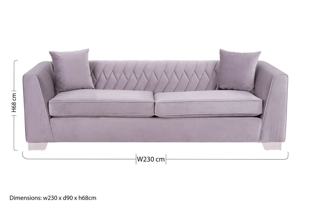 Orsina Rashika 3 Seater Grey Velvet Sofa with Herringbone Tufting