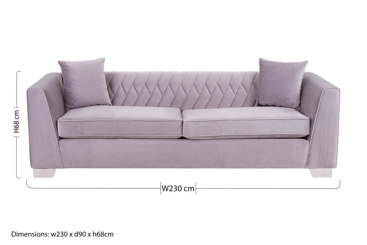 Orsina Rashika 3 Seater Grey Velvet Sofa with Herringbone Tufting