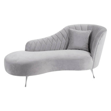 Orsina Rene Grey Velvet Right Hand Chaise Longue | Tufted Lounge Chair