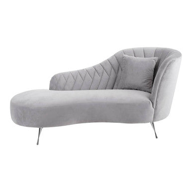 Orsina Rene Grey Velvet Right Hand Chaise Longue | Tufted Lounge Chair