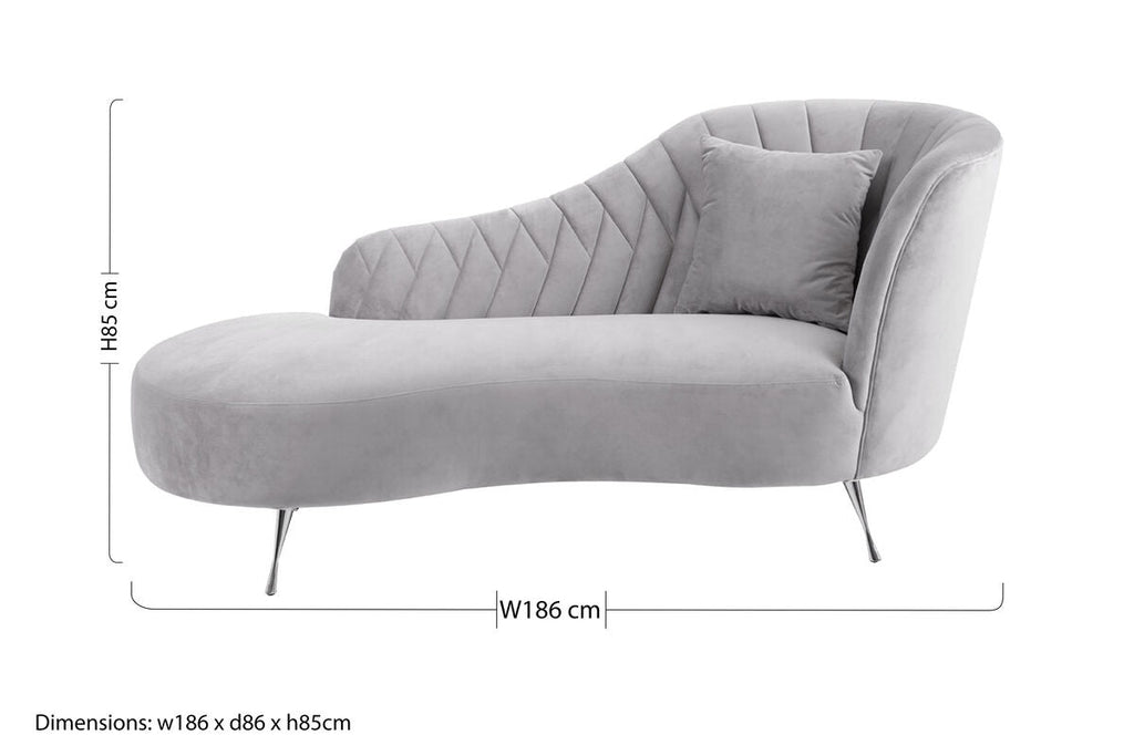 Orsina Rene Grey Velvet Right Hand Chaise Longue | Tufted Lounge Chair