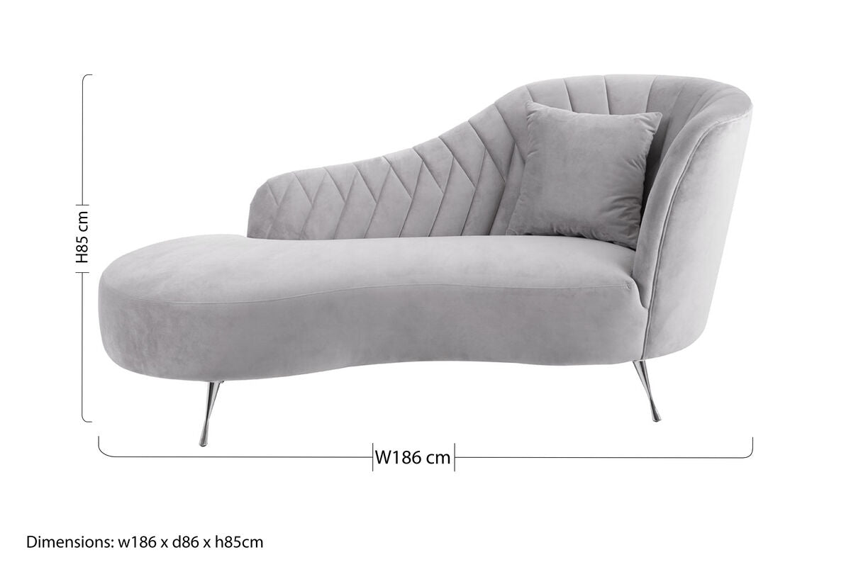 Orsina Rene Grey Velvet Right Hand Chaise Longue | Tufted Lounge Chair