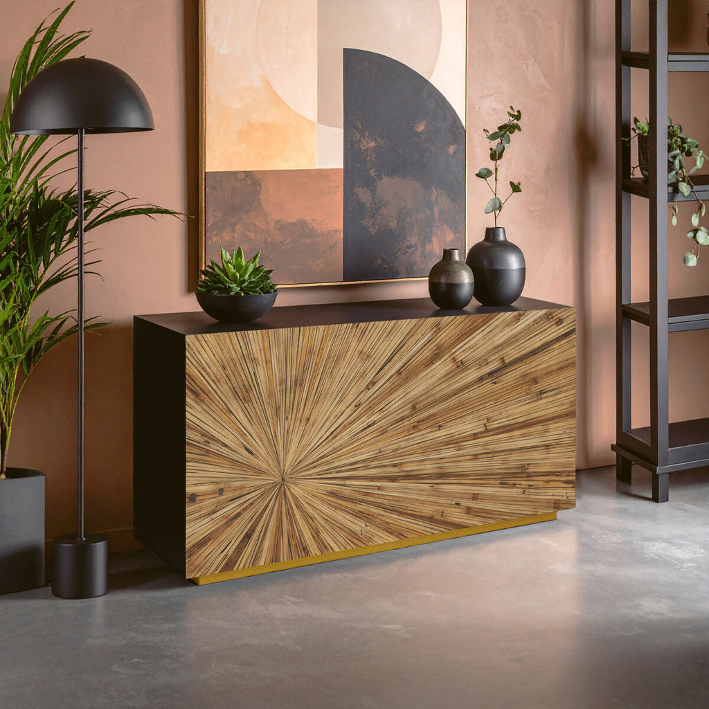 Orsina Gabelle Bamboo Console Table – Ebony Sunburst Accent Table