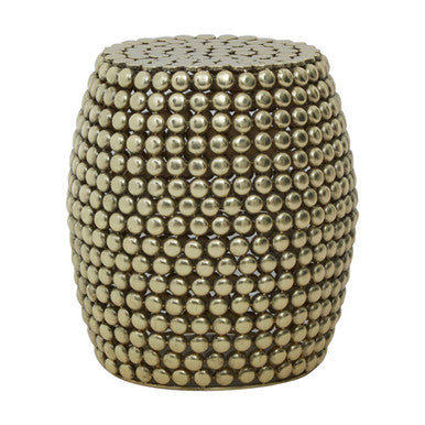Orsina Templar Gold Beaded Iron Stool and Side Table – Sculptural Decor