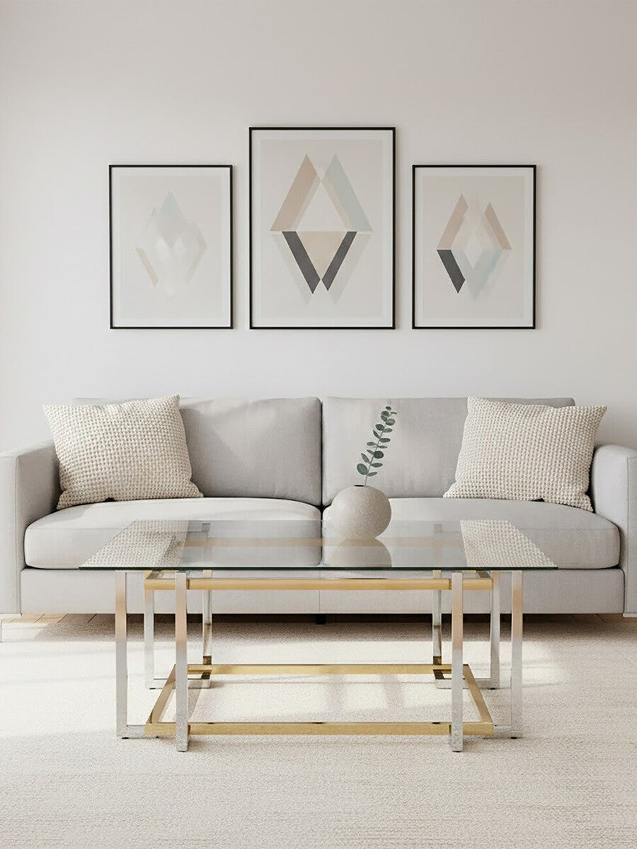 Orsina Elino Glass Coffee Table – Silver and Gold Stainless Steel