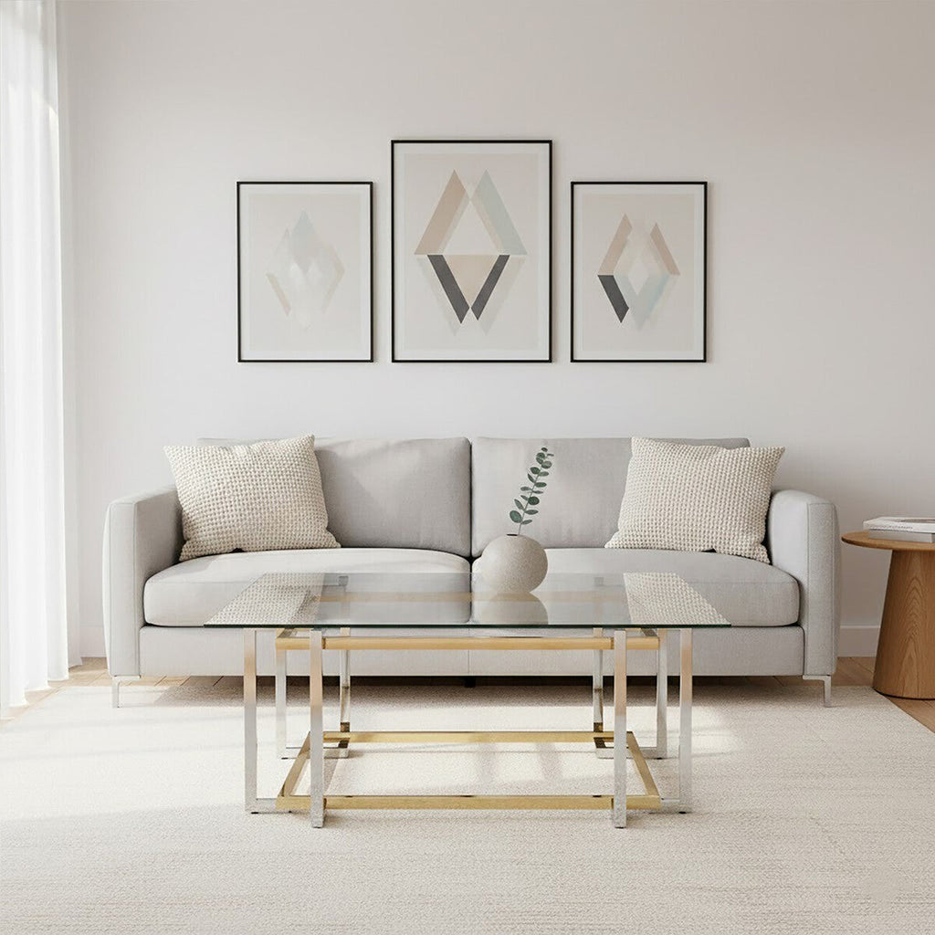 Orsina Elino Glass Coffee Table – Silver and Gold Stainless Steel