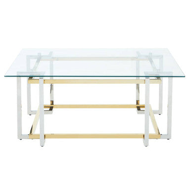 Orsina Elino Glass Coffee Table – Silver and Gold Stainless Steel