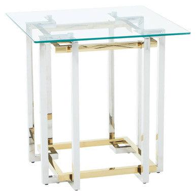 Orsina Elino Side Table – Silver and Gold Glass Top End Table