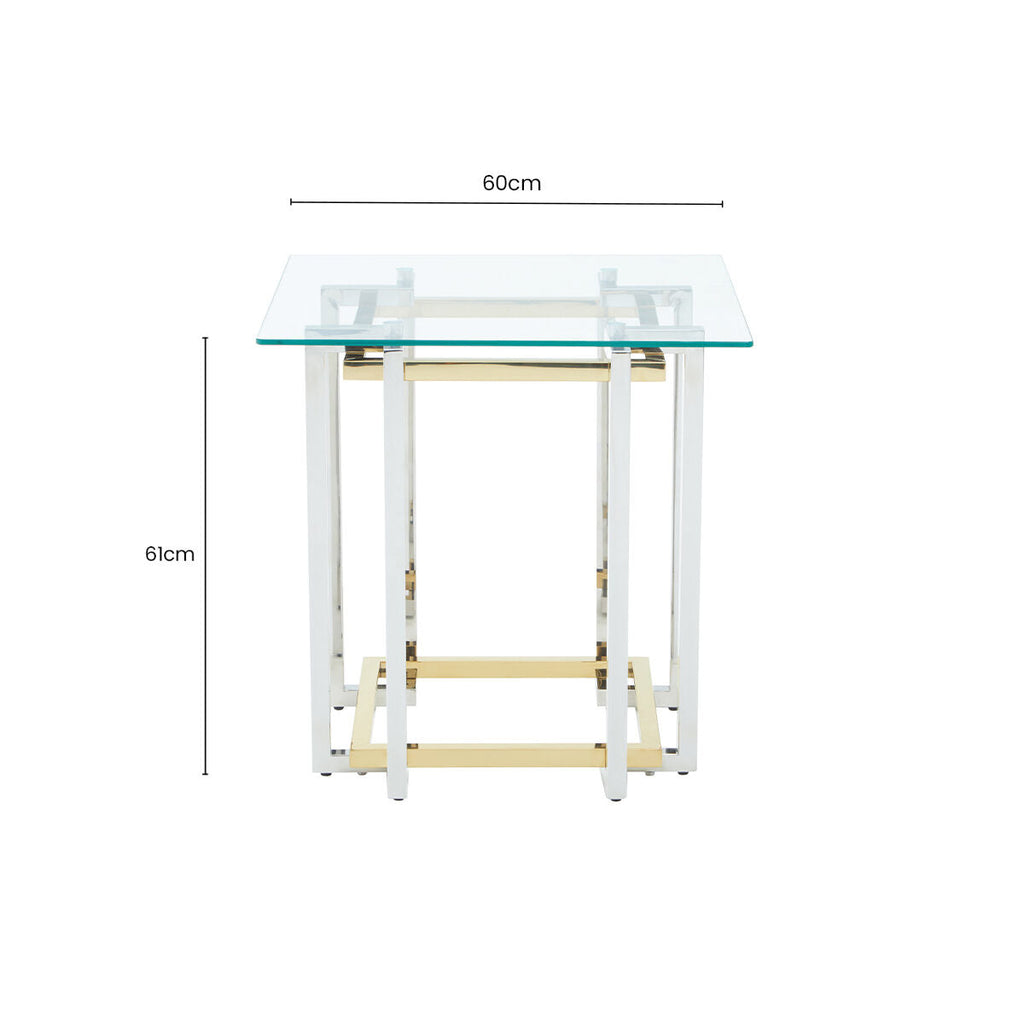 Orsina Elino Side Table – Silver and Gold Glass Top End Table