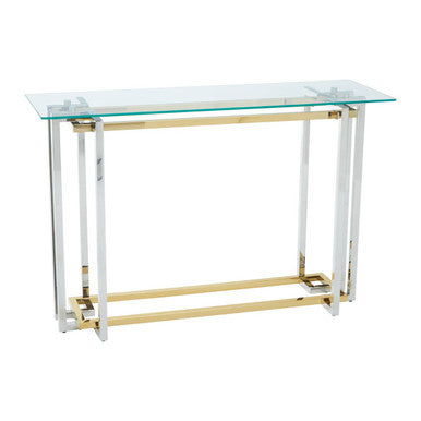 Orsina Elino Glass Console Table – Silver and Gold Stainless Steel