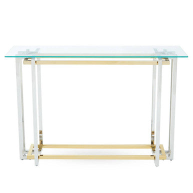 Orsina Elino Glass Console Table – Silver and Gold Stainless Steel