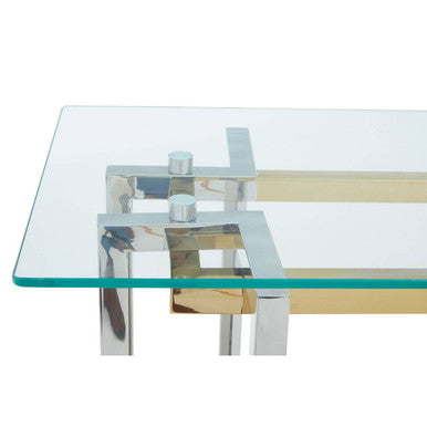 Orsina Elino Glass Console Table – Silver and Gold Stainless Steel