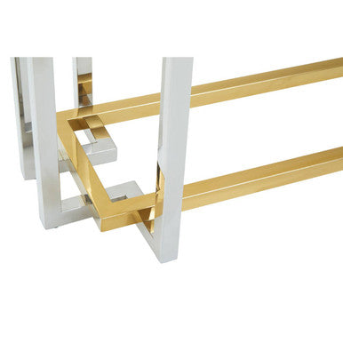 Orsina Elino Glass Console Table – Silver and Gold Stainless Steel