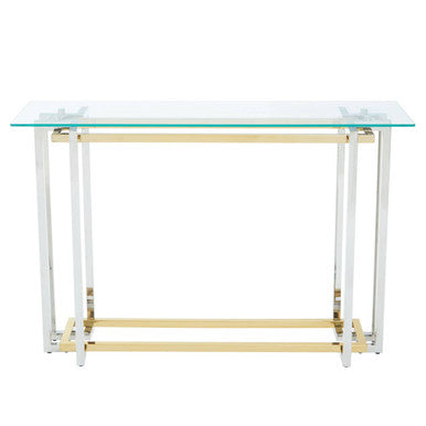Orsina Elino Glass Console Table – Silver and Gold Stainless Steel