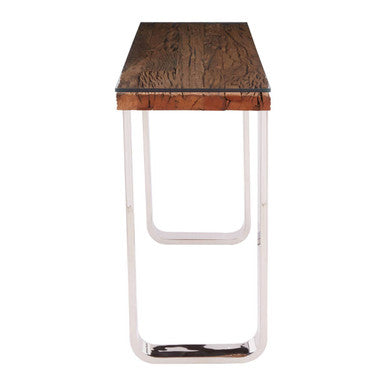 Orsina Kerala Console Table | Sal Wood and Glass with Silver Legs