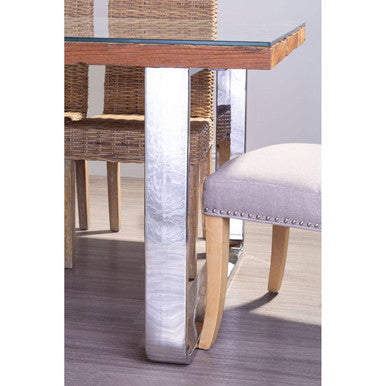 Orsina Kerala Console Table | Sal Wood and Glass with Silver Legs