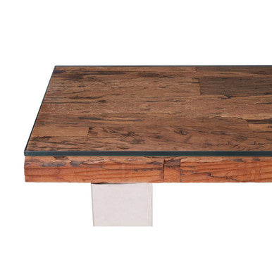 Orsina Kerala Console Table | Sal Wood and Glass with Silver Legs