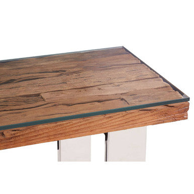 Orsina Kerala Console Table | Sal Wood and Glass with Silver Legs