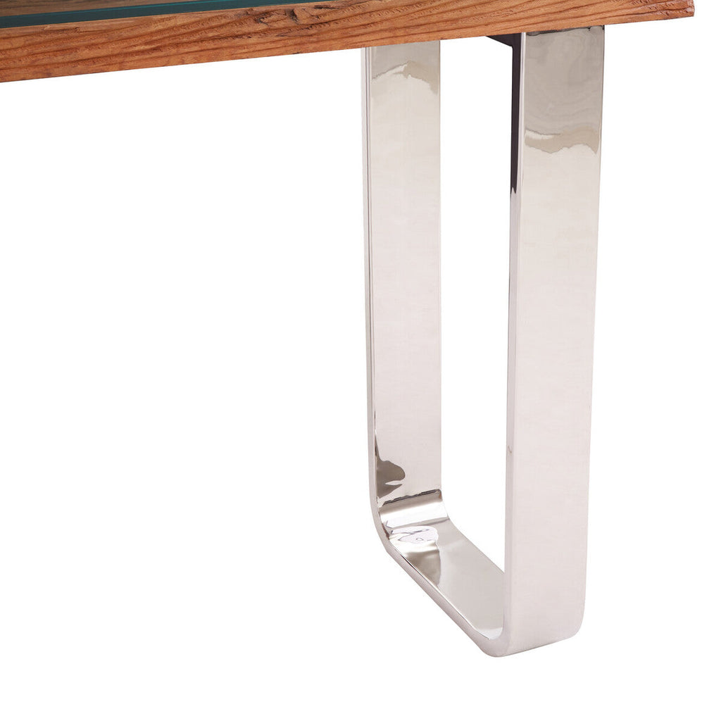 Orsina Kerala Console Table | Sal Wood and Glass with Silver Legs