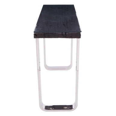 Orsina Kerala Black Wood and Glass Console Table with Silver Legs